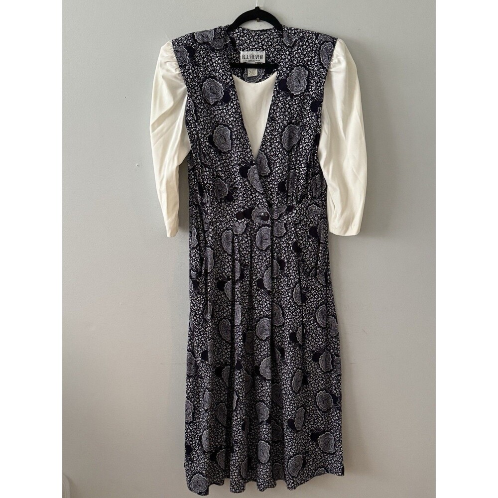 Vintage 90s R.J. Stevens Carol Escritor Wrap Midi Dress Blue Floral Size 12 USA